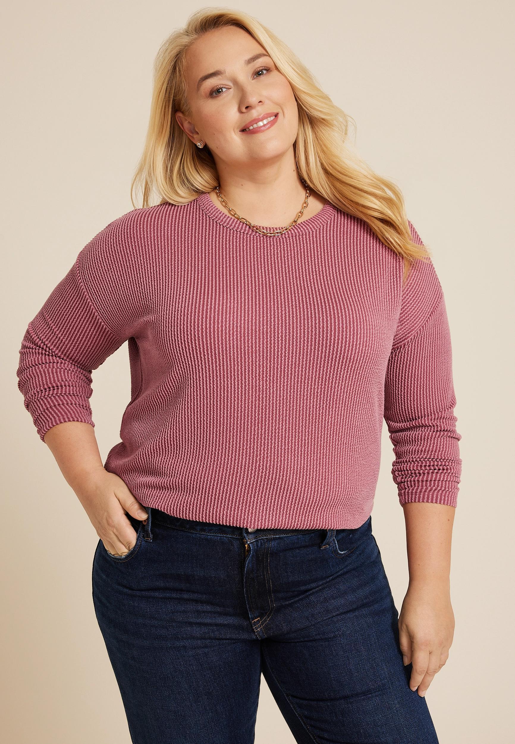 Maurices 1X Plus Size Womens 24/7 Clara Long Sleeve Ribbed Tee Product Image