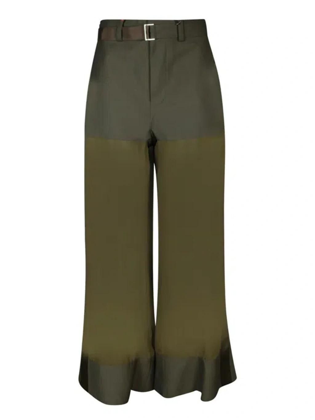 SACAI High Waist Flared Trousers In Green Product Image