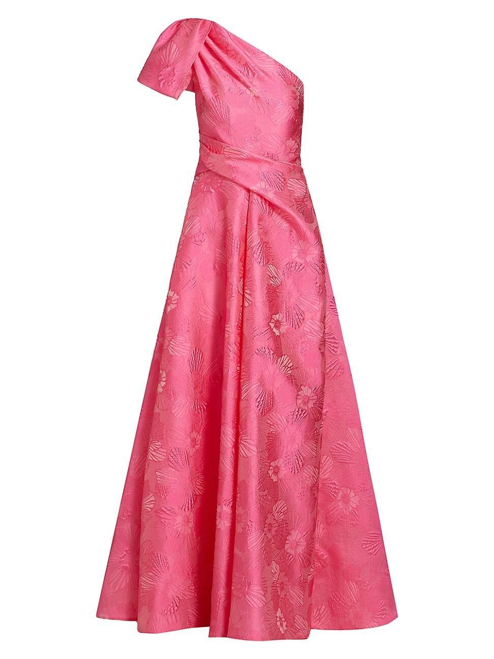 Womens Floral Jacquard One-Shoulder Gown Product Image