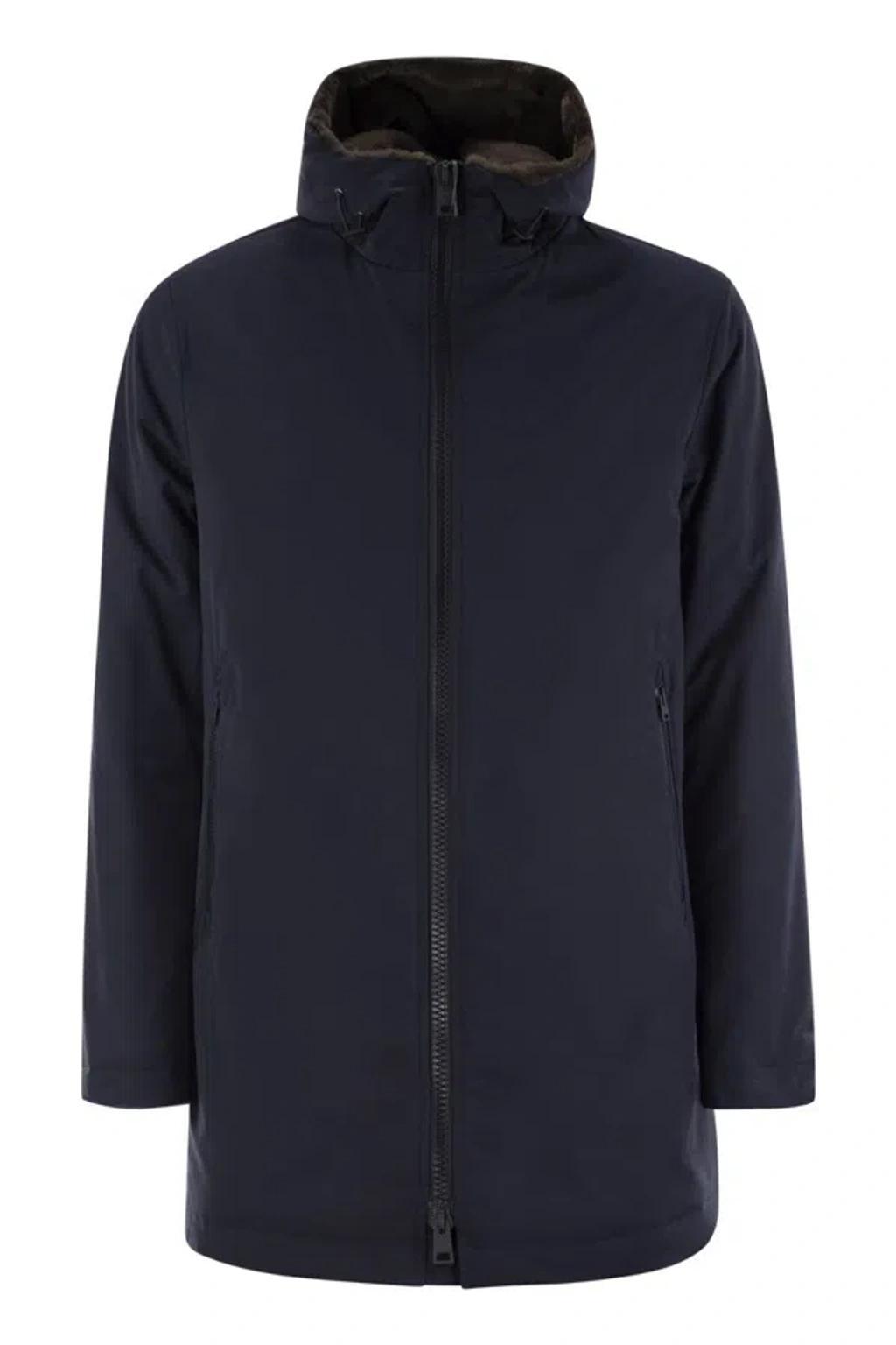 HERNO Keystone Parka With Internal Synthetic Fur In Blue Product Image