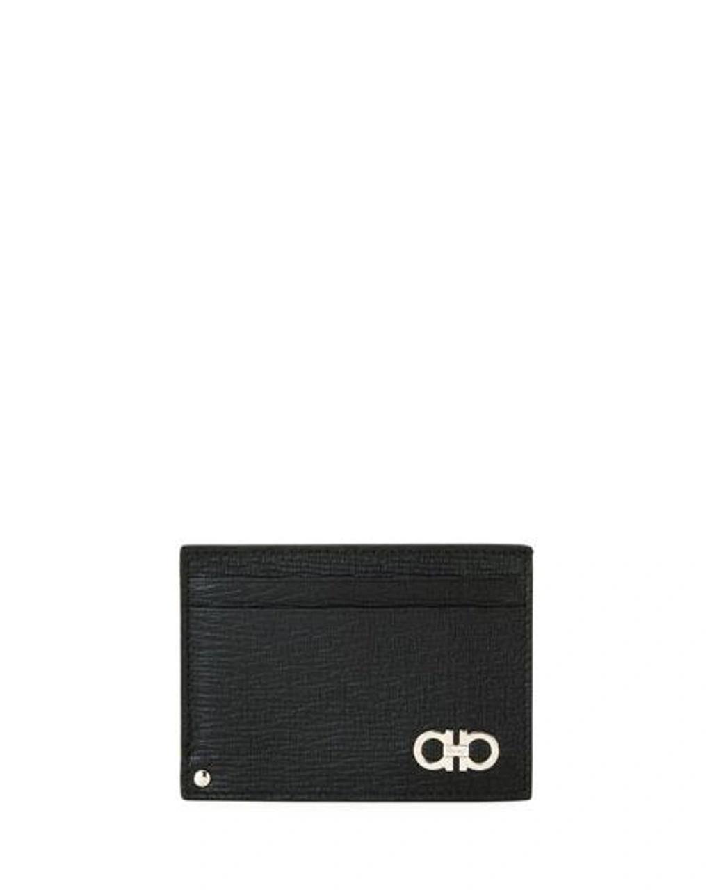 FERRAGAMO Men's Revival Gancini Leather Card Case With Flip-out Id Window, Black/red Product Image