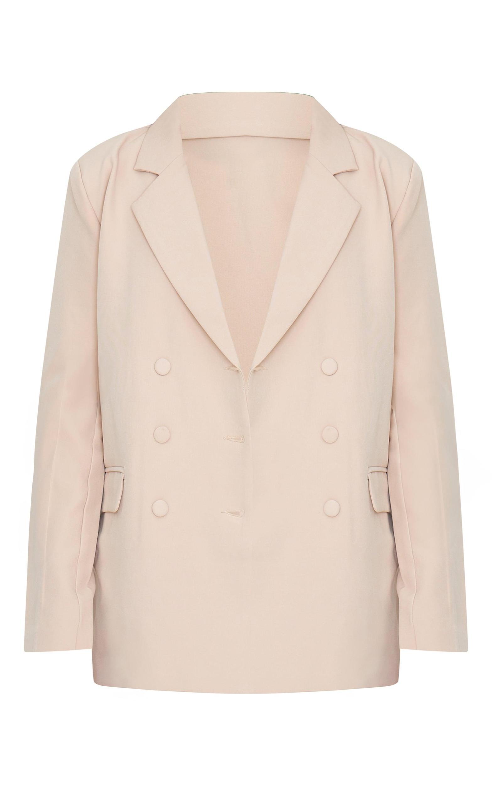 Stone Oversized Double Breasted Covered Button Blazer Product Image