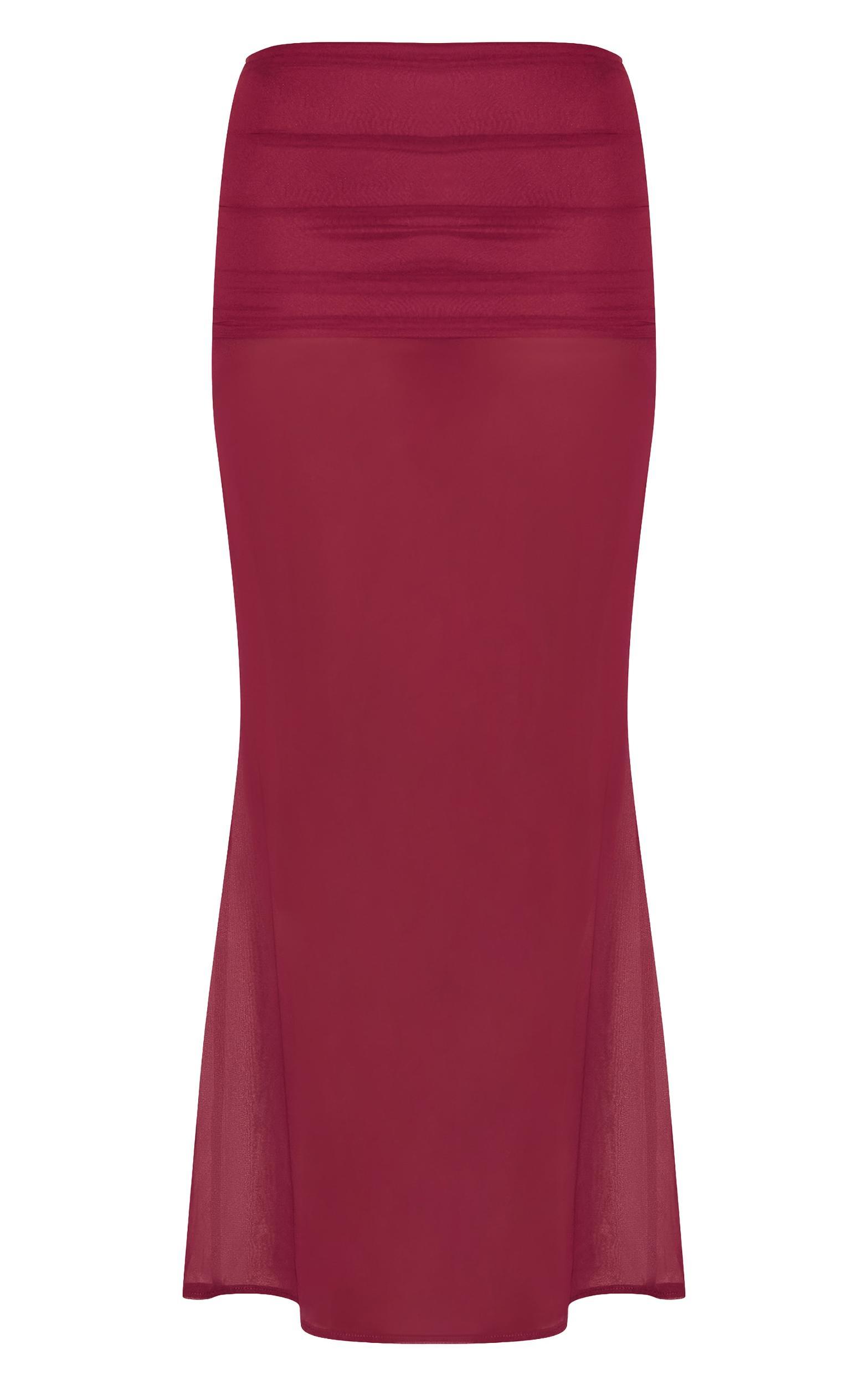 Wine Chiffon Fold Over Ruched Maxi Skirt Product Image