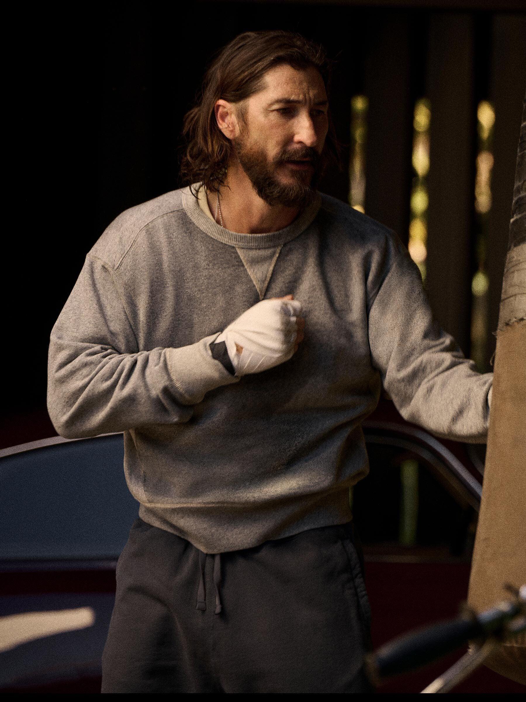 Two Tone Heather Grey Welterweight Double V Crew Sweatshirt Product Image