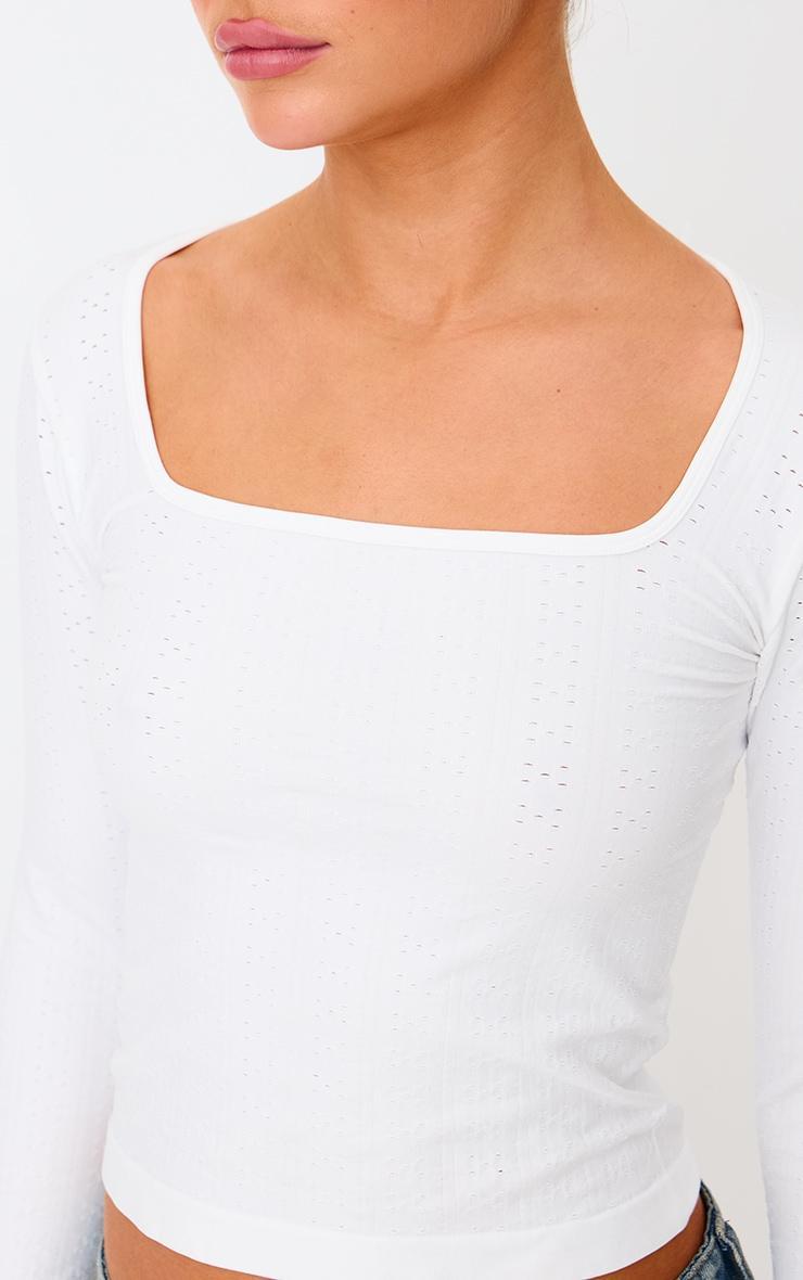  White Contour Pointelle Square Neck Long Sleeve Top Product Image