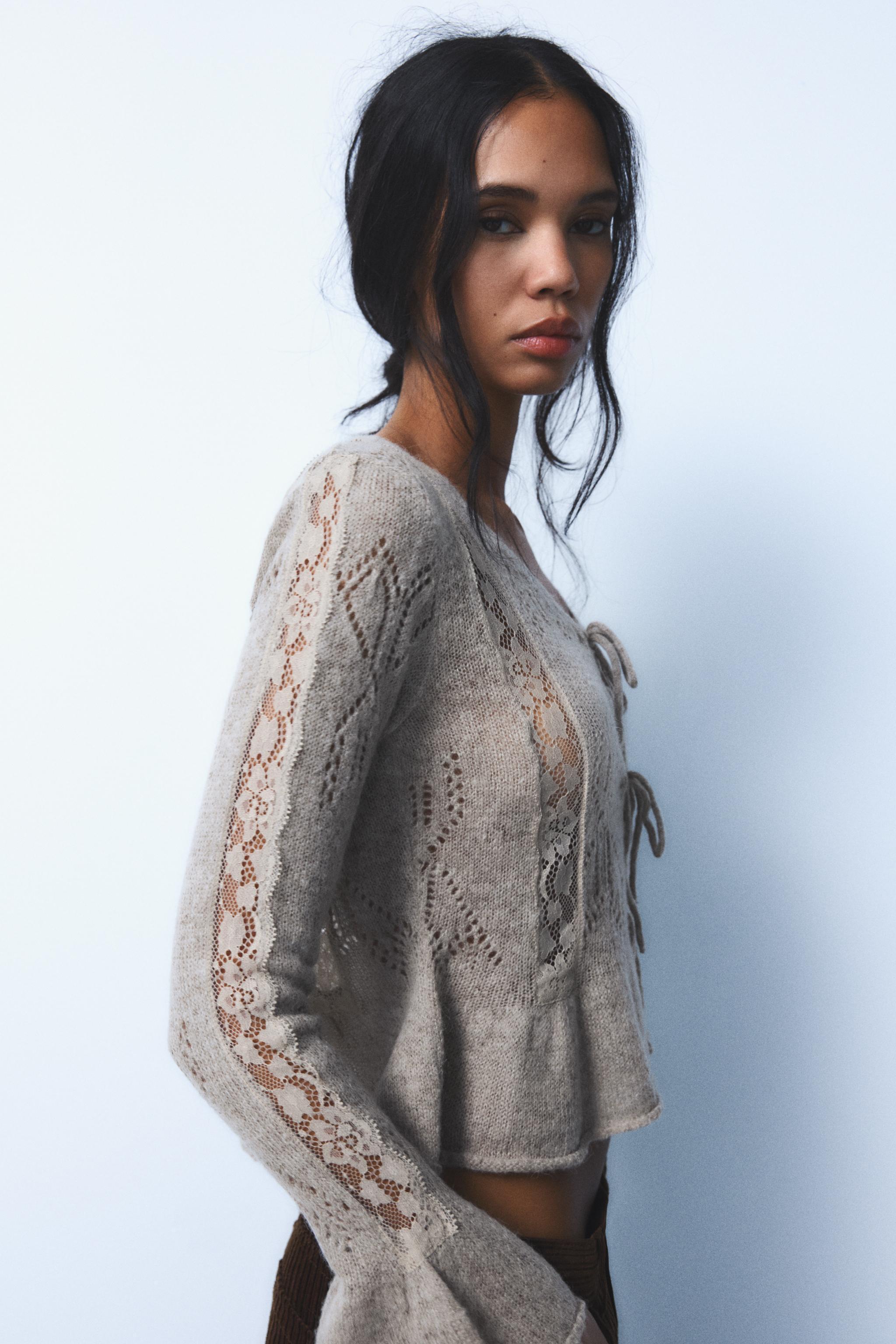 COMBINATION KNIT LACE CARDIGAN Product Image