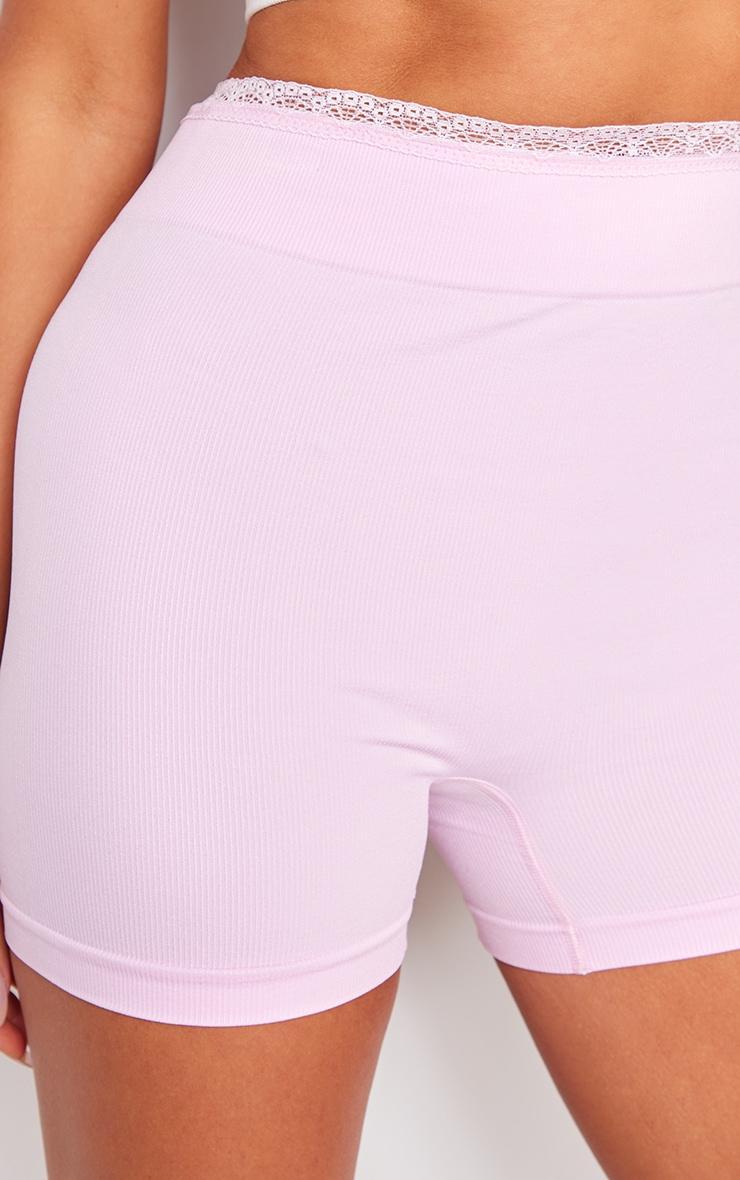 Pink Seamless Lace Trim Contour Hot Pants Product Image