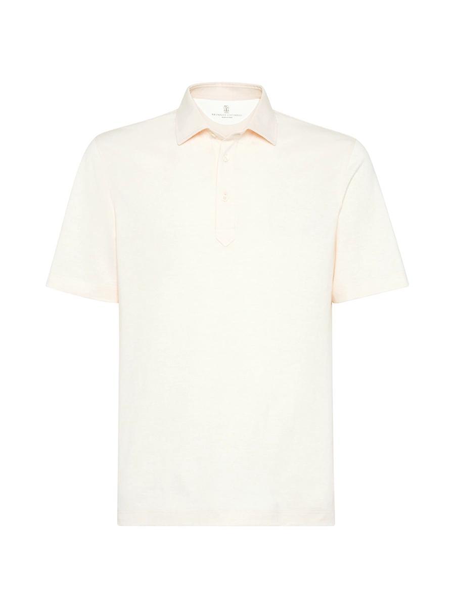 Mens Cotton and Linen Piqu Polo with Shirt Style Collar Product Image