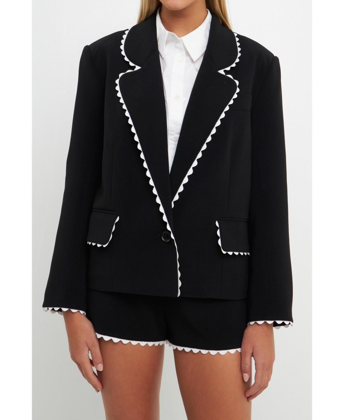 English Factory Rickrack Edge Blazer White) Women's Clothing Product Image