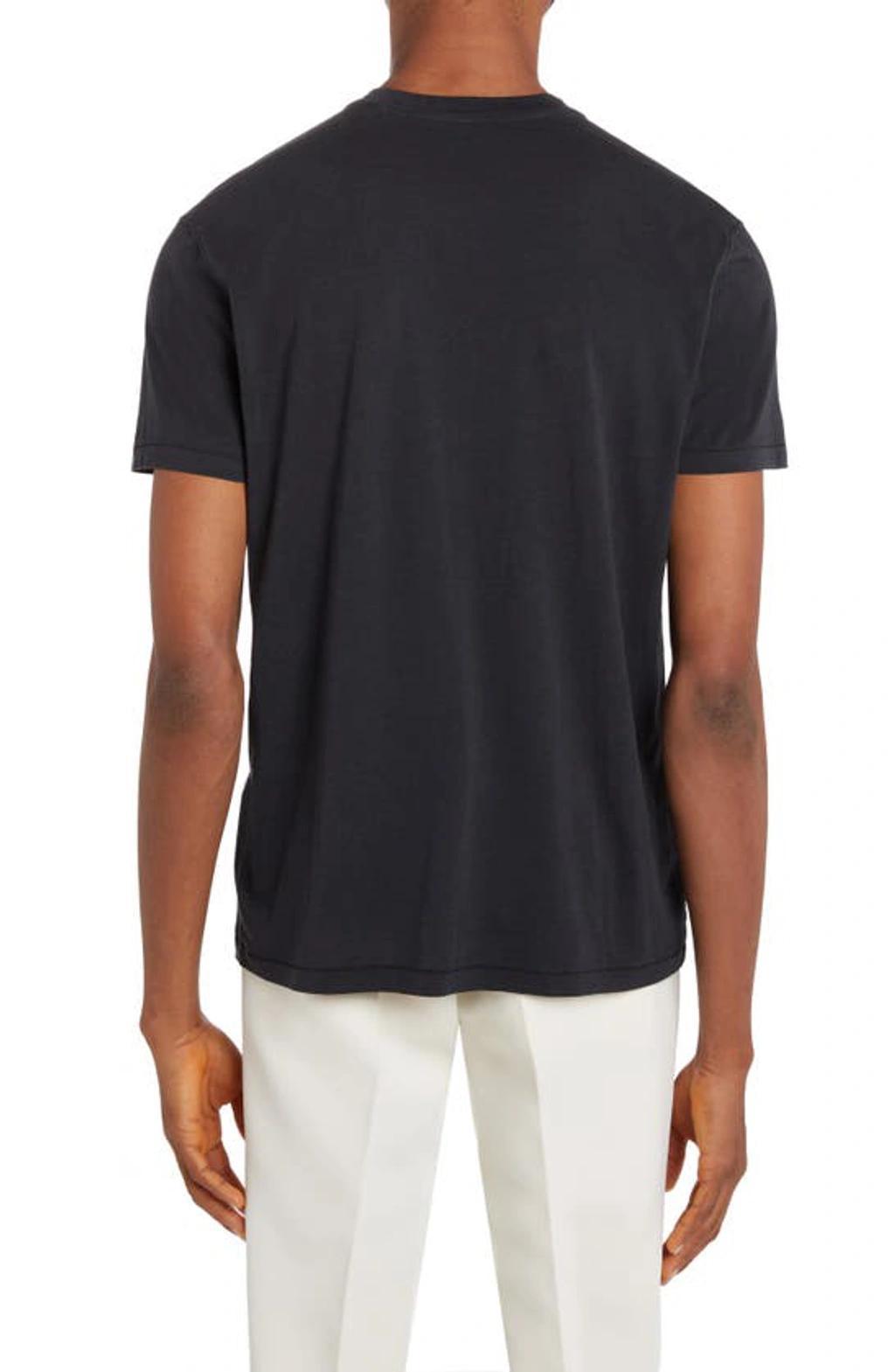 TOM FORD Black Basic Crewneck T-shirt With Tonal Stitching In Cotton Blend Man Product Image