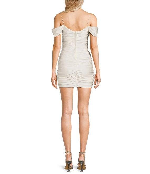 B. Darlin Off The Shoulder Spaghetti Strap Shirred Bodycon Dress Product Image