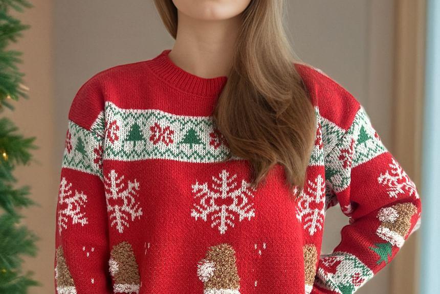 Crew Neck Christmas Print Sweater Product Image