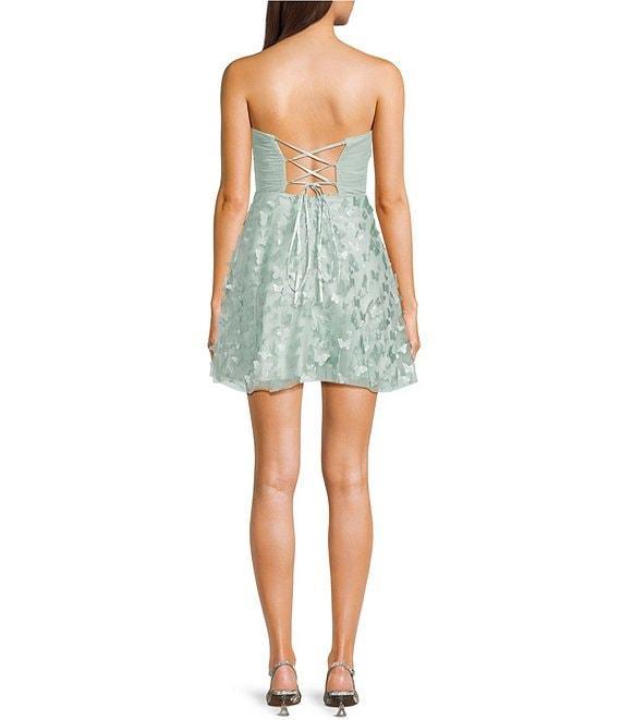 Dear Moon Strapless Glitter Mesh 3D Butterfly Applique Lace Up Back Dress Product Image