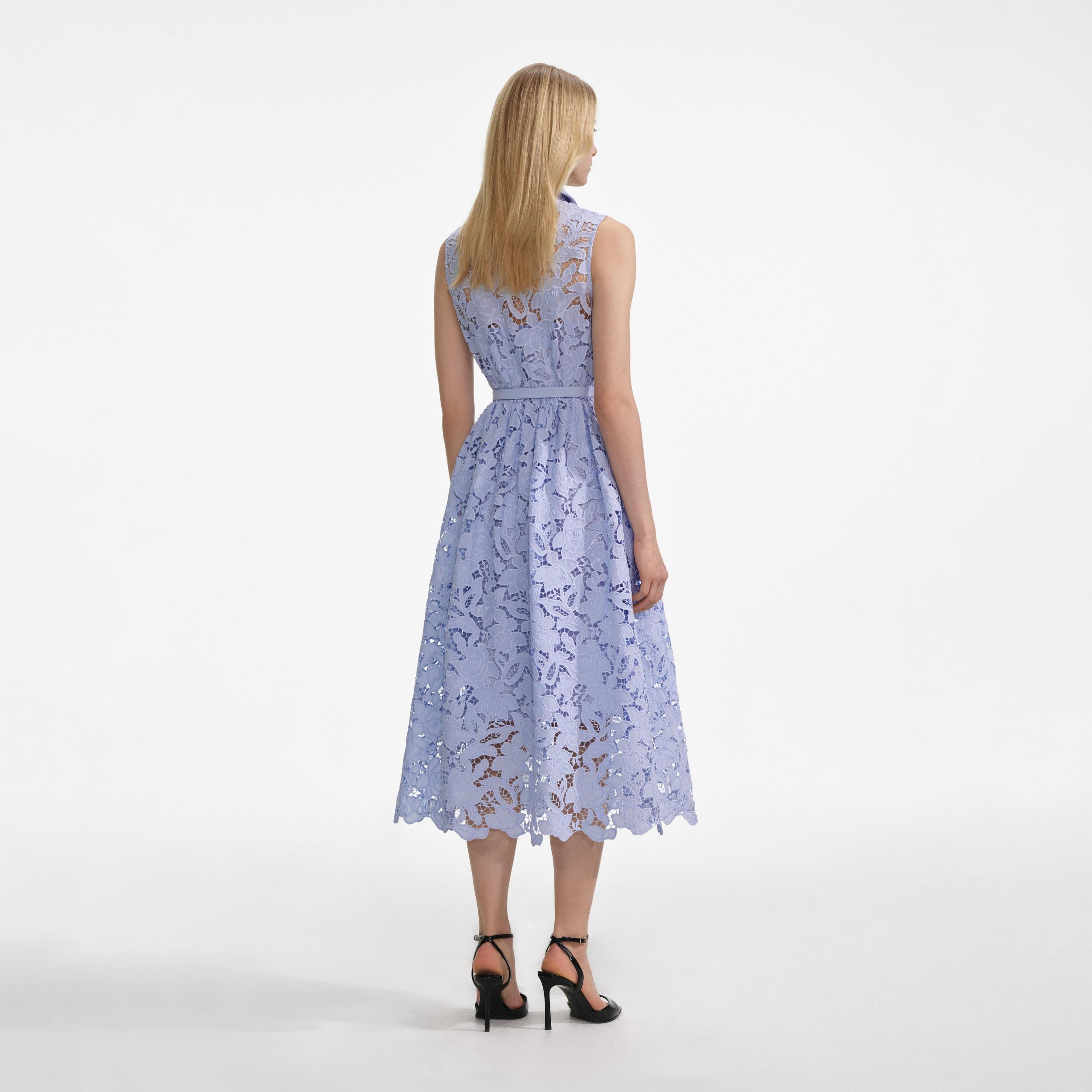 Blue Lace Sleeveless Midi Dress Product Image