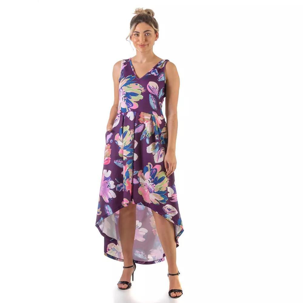 Women's 24Seven Comfort Apparel High-Low Floral Maxi Dress, Size: Small, Purple Pink Team Product Image