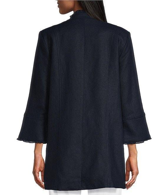 Multiples Linen-Blend Stand Collar 3/4 Flounce Sleeve Open Front Jacket Product Image