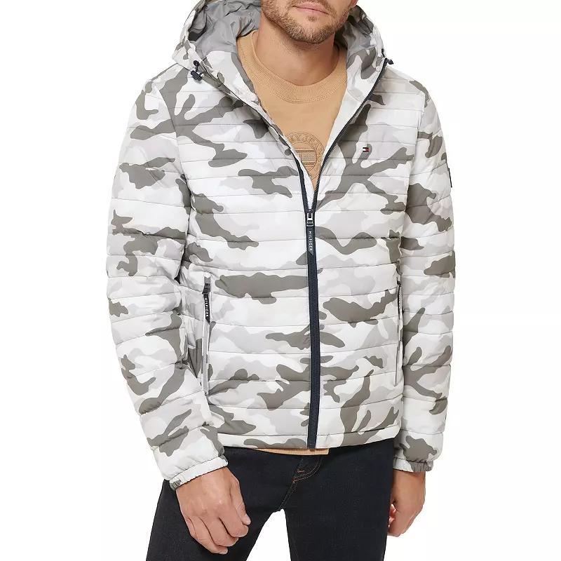 Men's Tommy Hilfiger Hooded Puffer Jacket, Size: XXL, Beige White Camoflauge Product Image