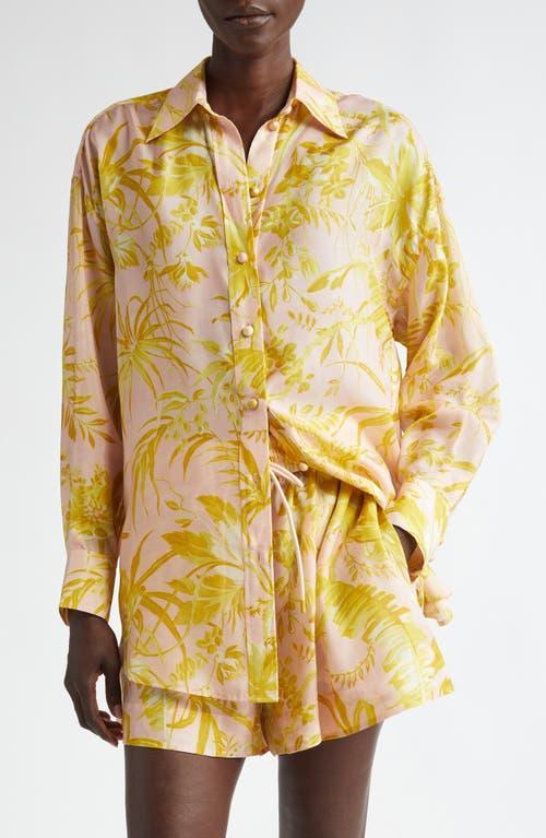 ZIMMERMANN Golden Relaxed Silk Button-up Shirt In Pink/gold Floral Product Image