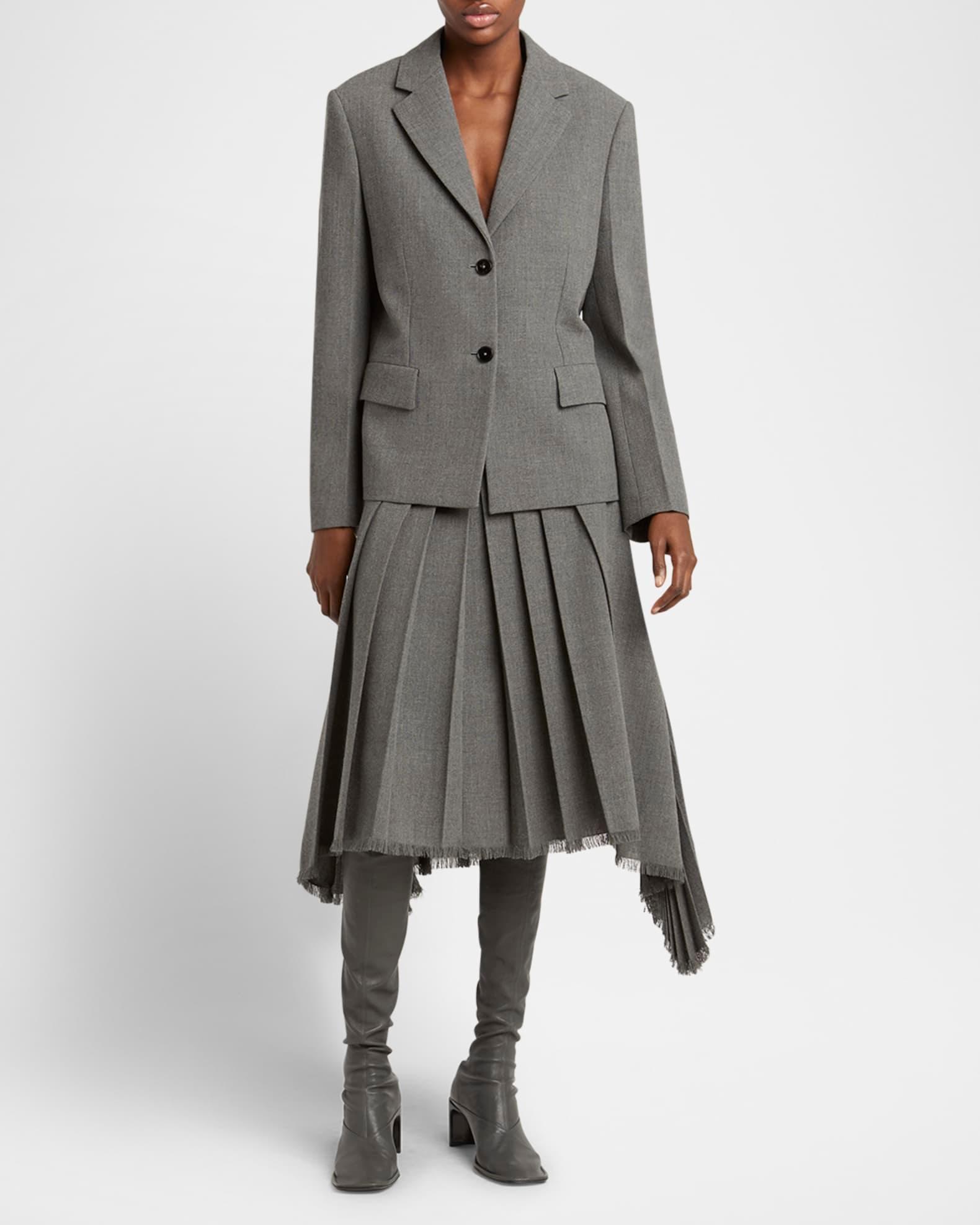 Curved-Yoked Pleated Midi Skirt Product Image