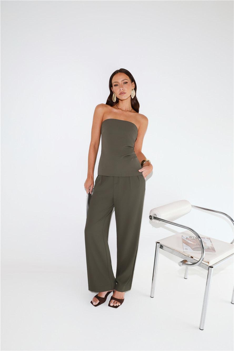 Core Cut Tailored Strapless Top Khaki Product Image