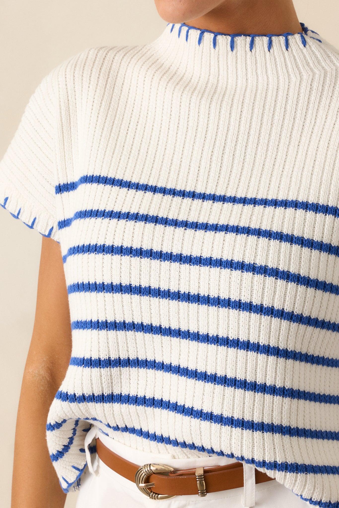 Mimosa Morning Cotton Ivory Stripe Short Sleeve Sweater Product Image