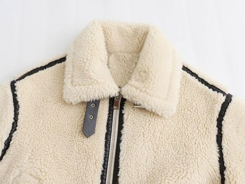 Collar Two Tone Fleece Zip Jacket Product Image