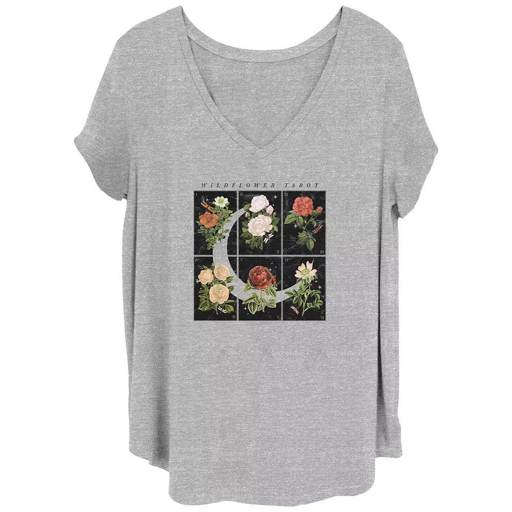 Juniors' Plus Wildflower Tarot Cards V-Neck Graphic Tee, Women's, Size: 2XL, Grey Gray Product Image