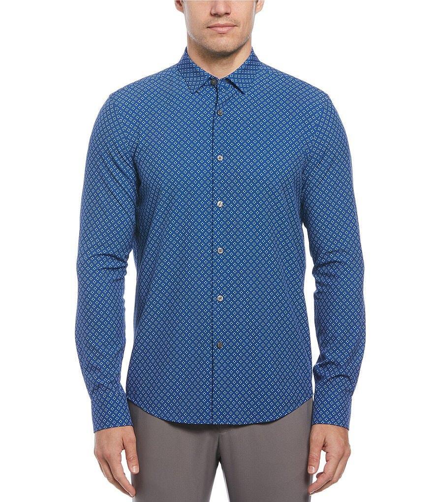 Perry Ellis Slim Fit Diamond Print Long Sleeve Woven Shirt Product Image