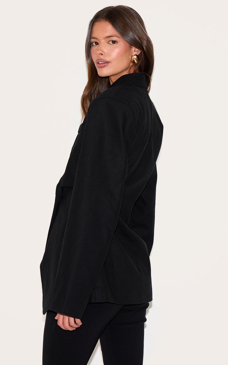 Black Linen Tailored Cinched Waist Blazer Product Image