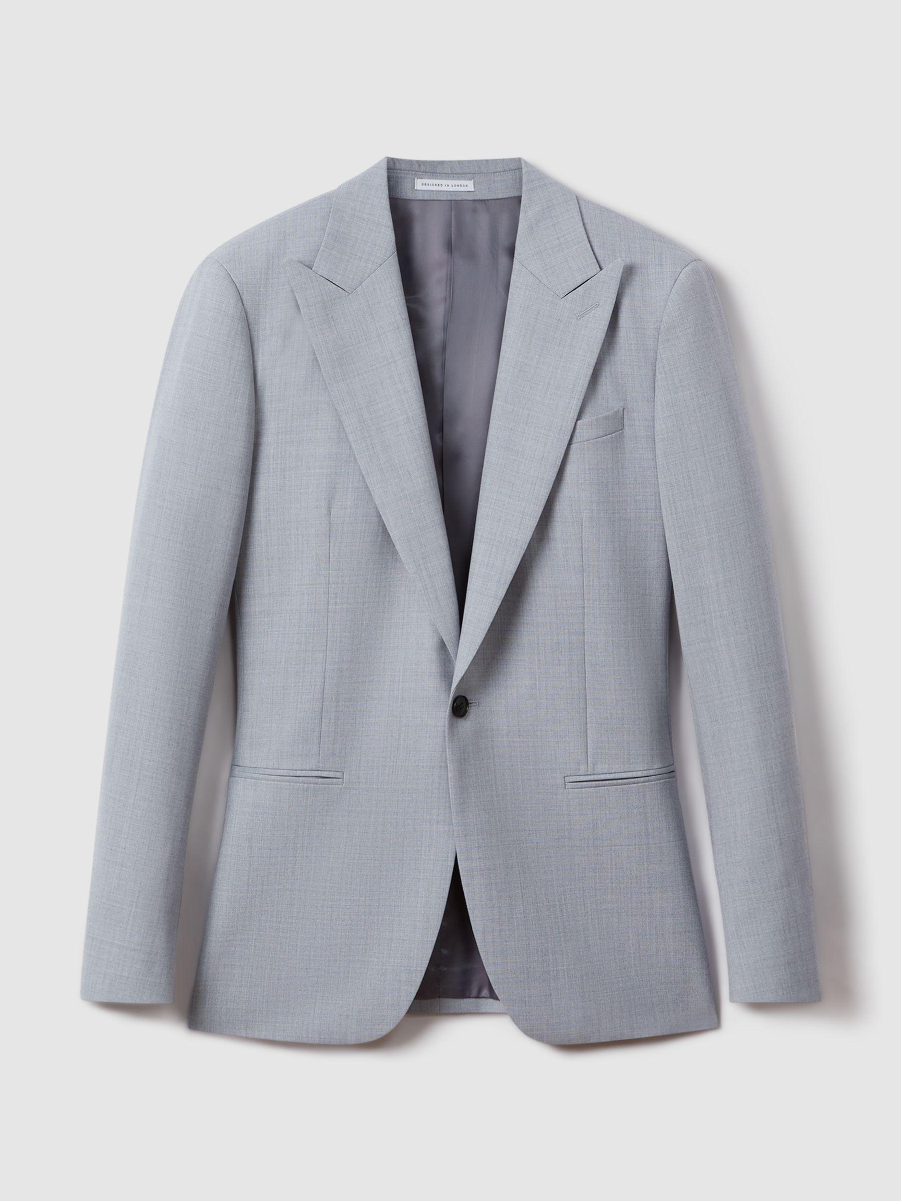 Slim Fit Wool Single Breasted Blazer in Soft Blue Product Image