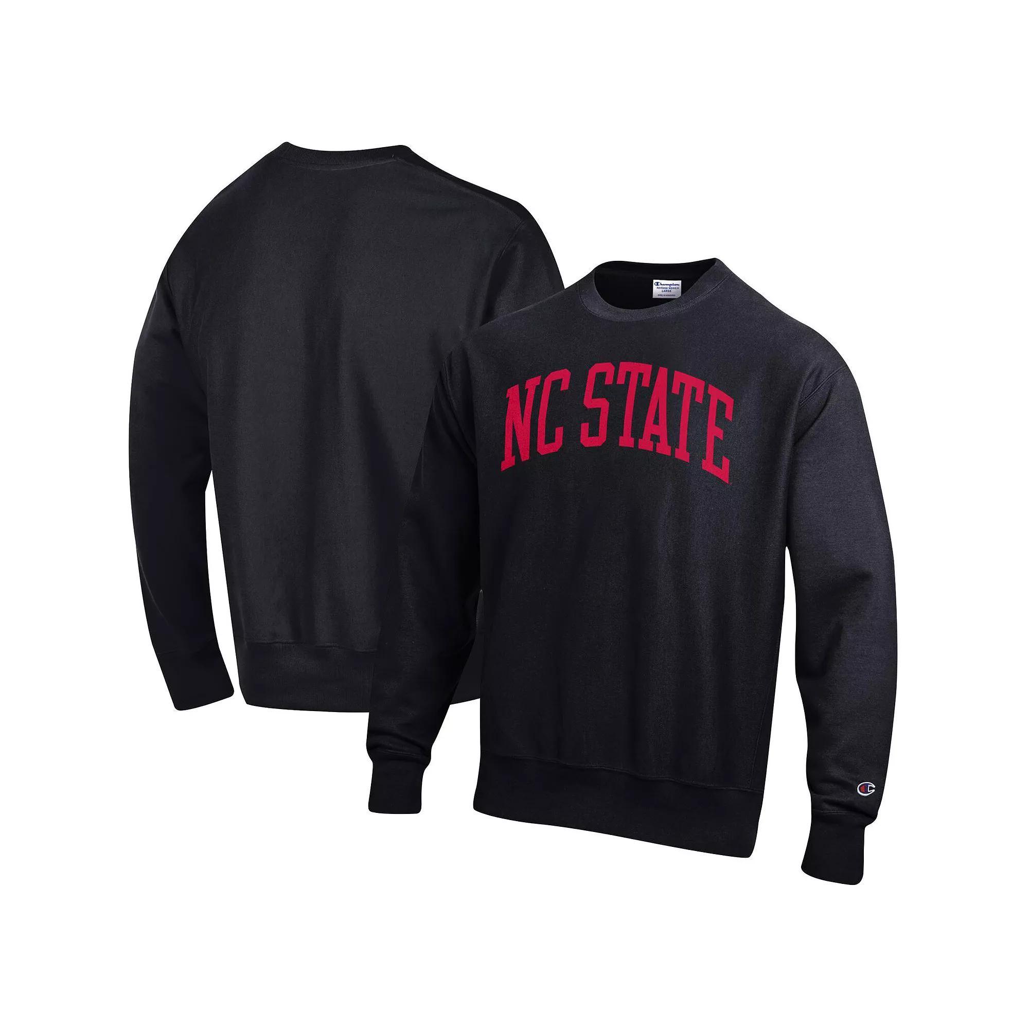 Men's Champion Black NC State Wolfpack Arch Reverse Weave Pullover Sweatshirt, Size: 2XL, Nst Black Product Image