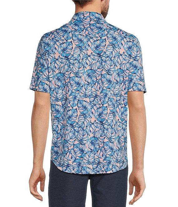 Caribbean Big & Tall Watercolor Leaf Print Performance Stretch Short Sleeve Woven Shirt Product Image