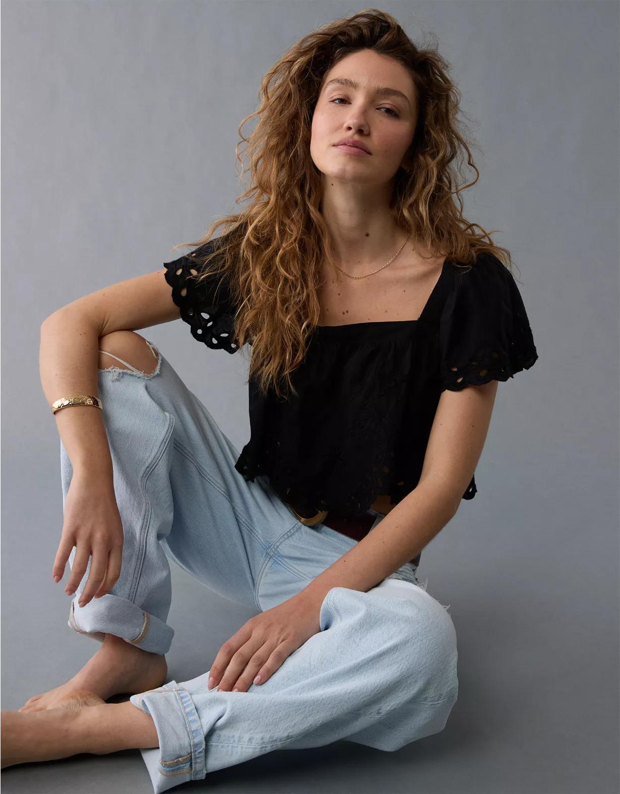 AE Tie Back Eyelet Crop Top Product Image