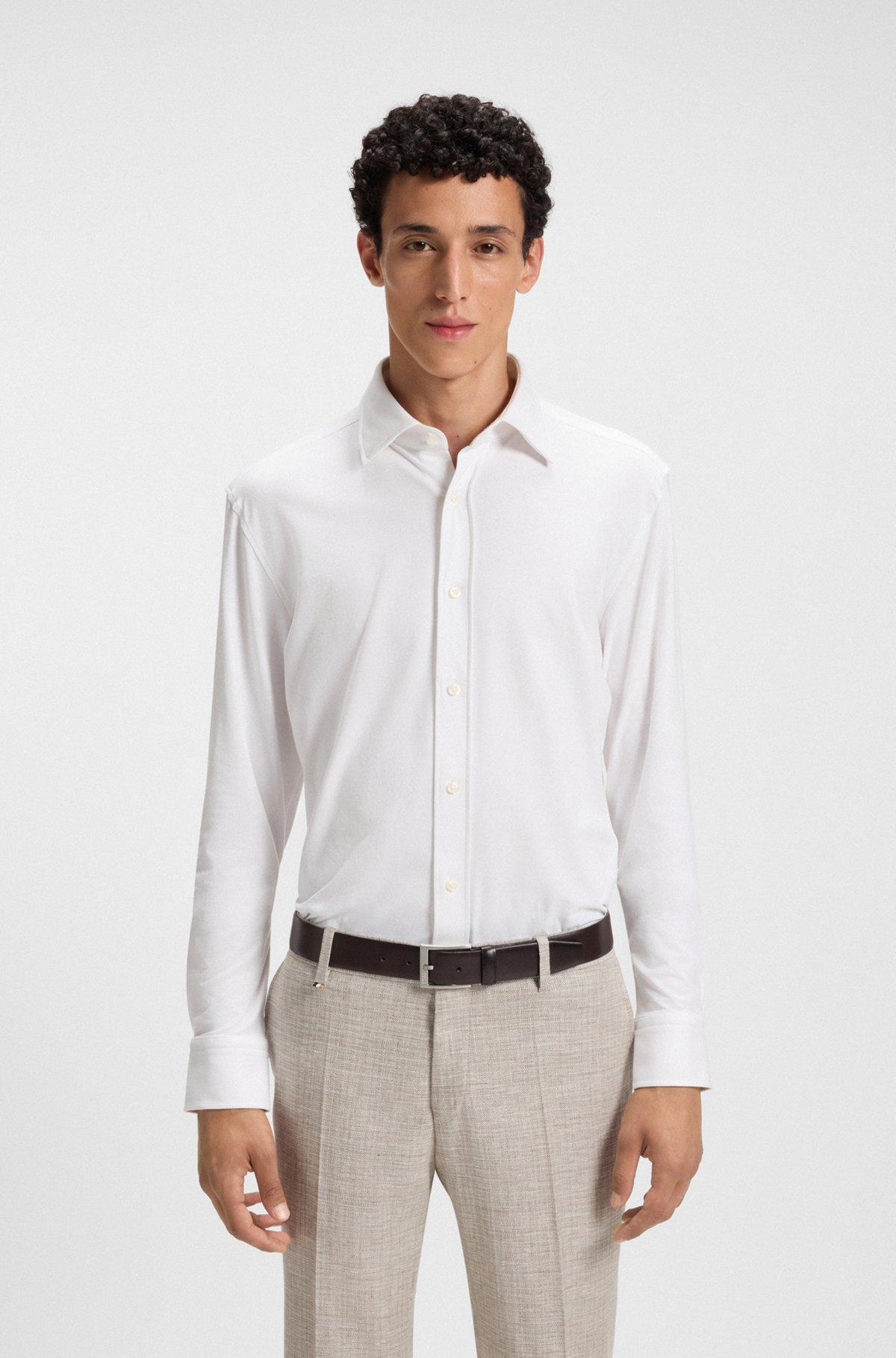 Slim-fit shirt in melange stretch cotton Product Image