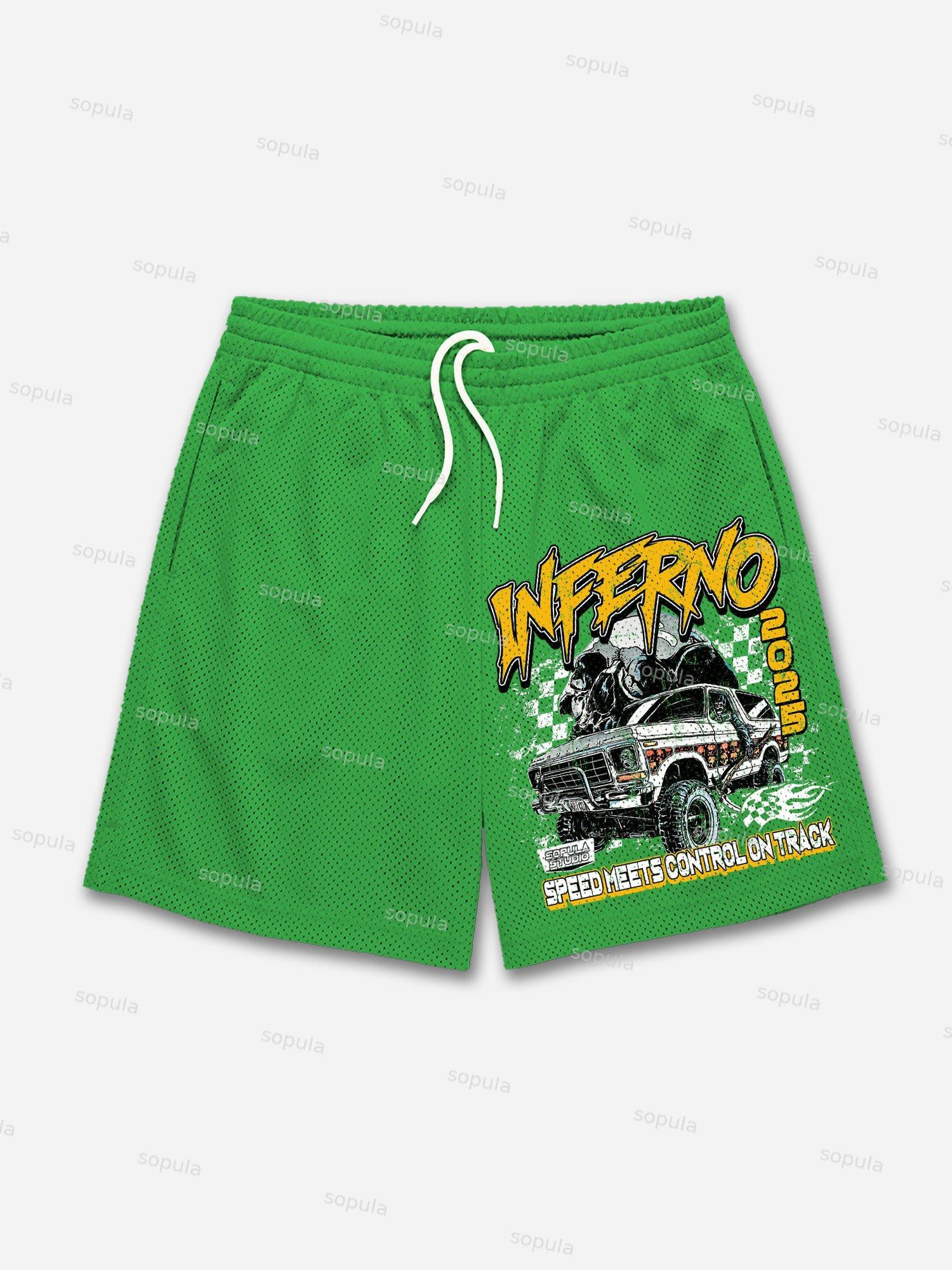 Racing Inferno Skeleton Print Mesh Shorts Product Image