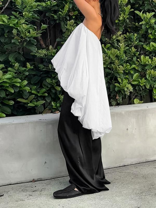 High-Low Sleeveless Elasticity Pleated Solid Color Split-Joint Tube Blouses&Shirts Tops Product Image