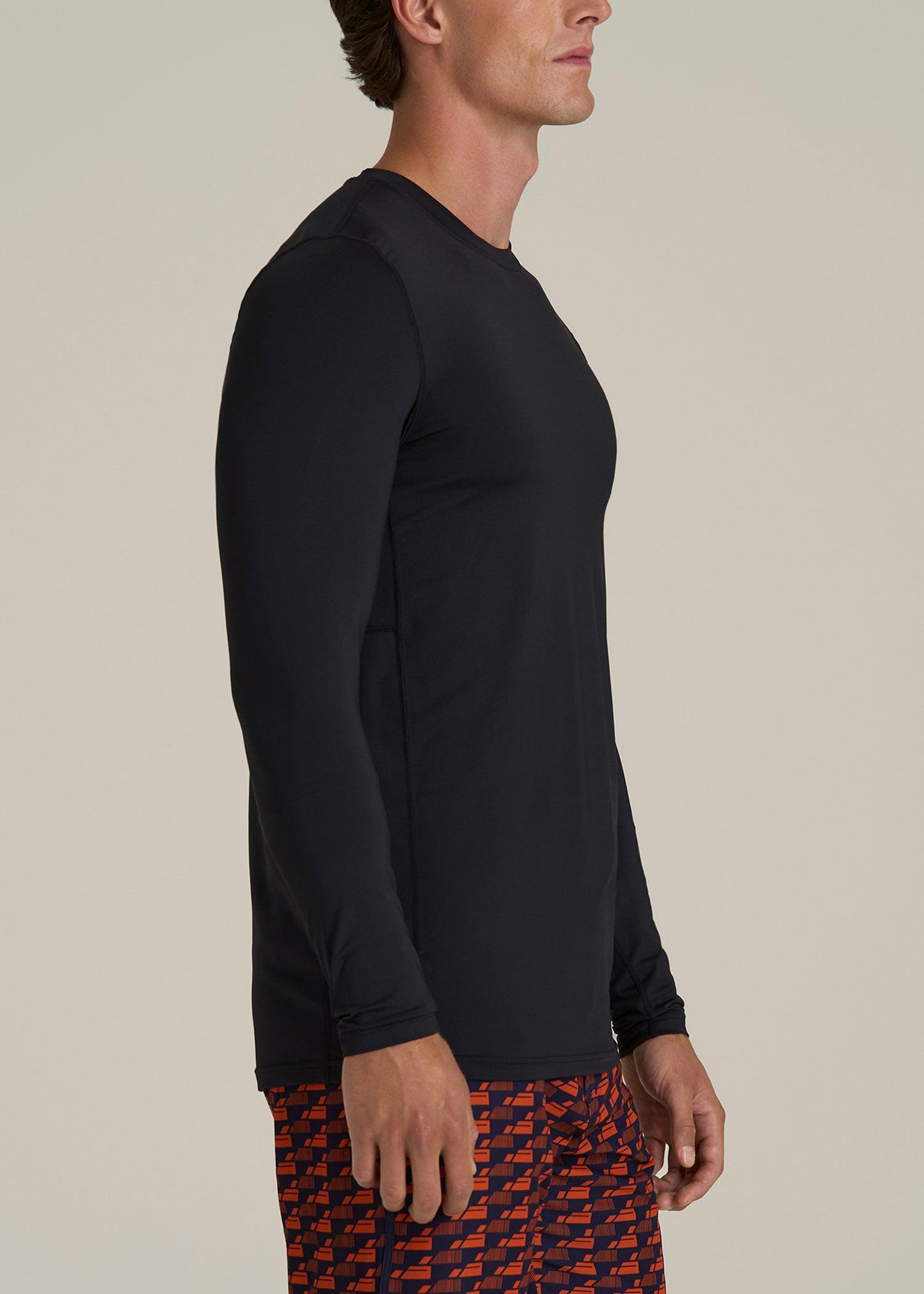 Long Sleeve UPF 50 Rash Guard for Tall Men in Black Male Product Image