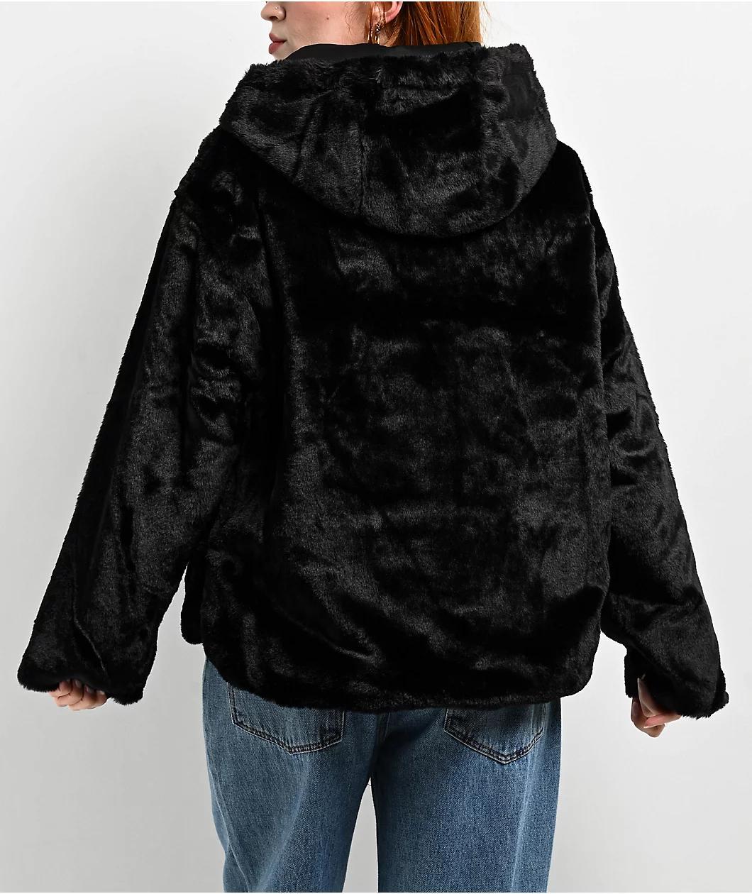 Angel Kiss Black Faux Fur Zip Jacket Product Image