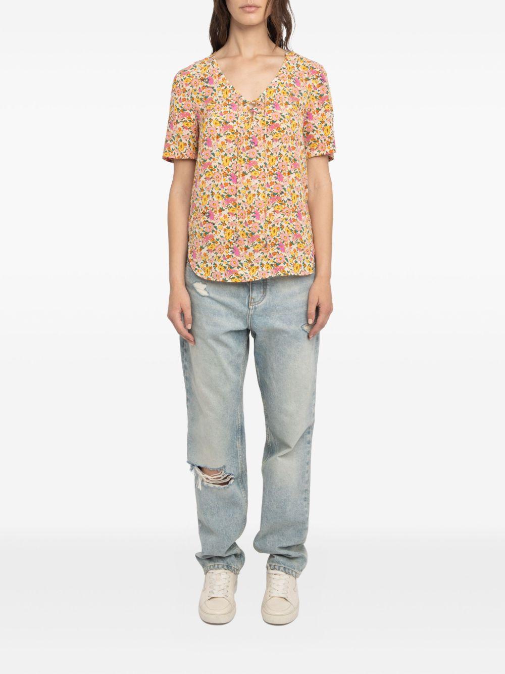 floral-print short-sleeve top Product Image