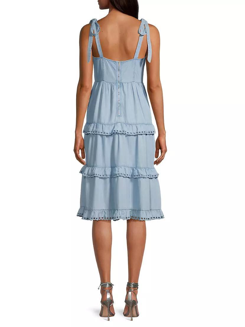 Denim Tie-Shoulder Midi-Dress Product Image