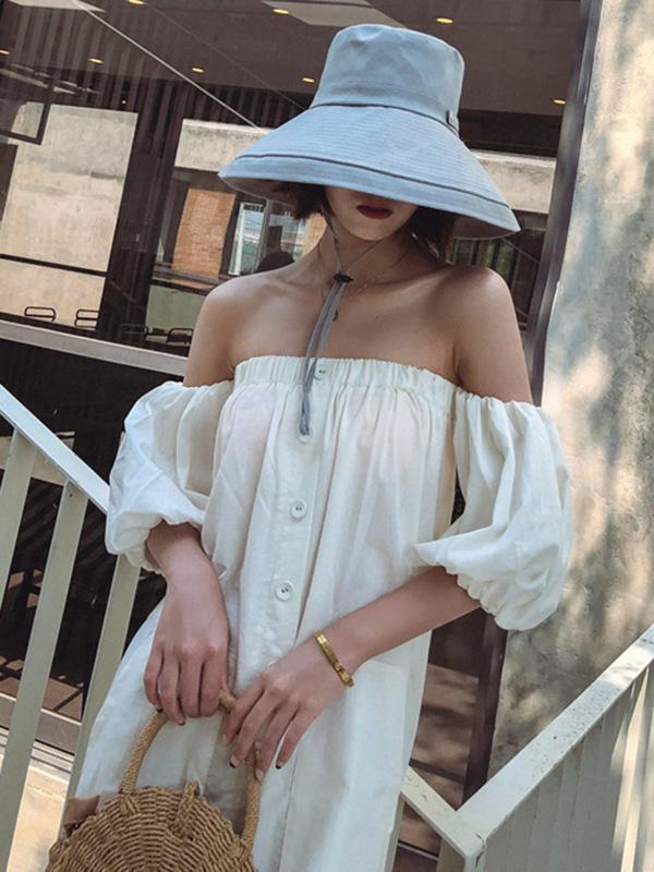 Casual Solid Sun-Protection Large Wide Brim Bucket Hat Product Image