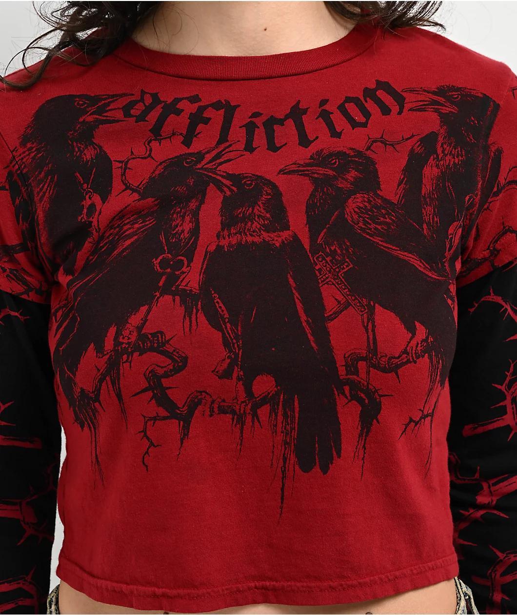 Affliction Crows Red 2fer Crop T-Shirt Product Image