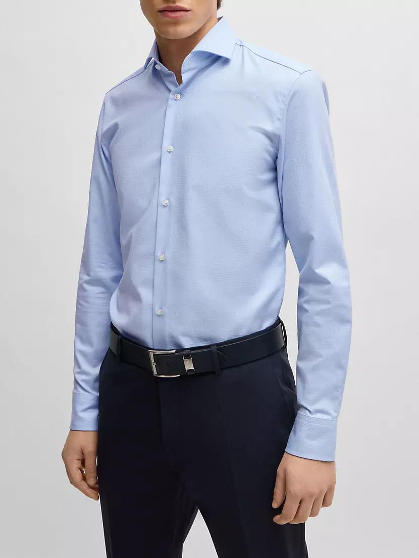 Slim-Fit Shirt in Easy-Iron Structured Stretch Cotton Product Image