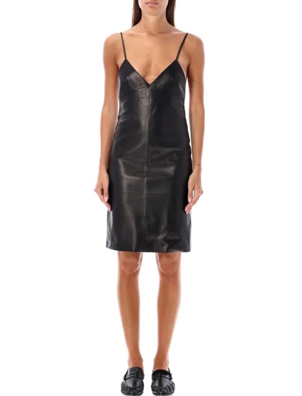 SAINT LAURENT Leather Slip Dress In Black Product Image