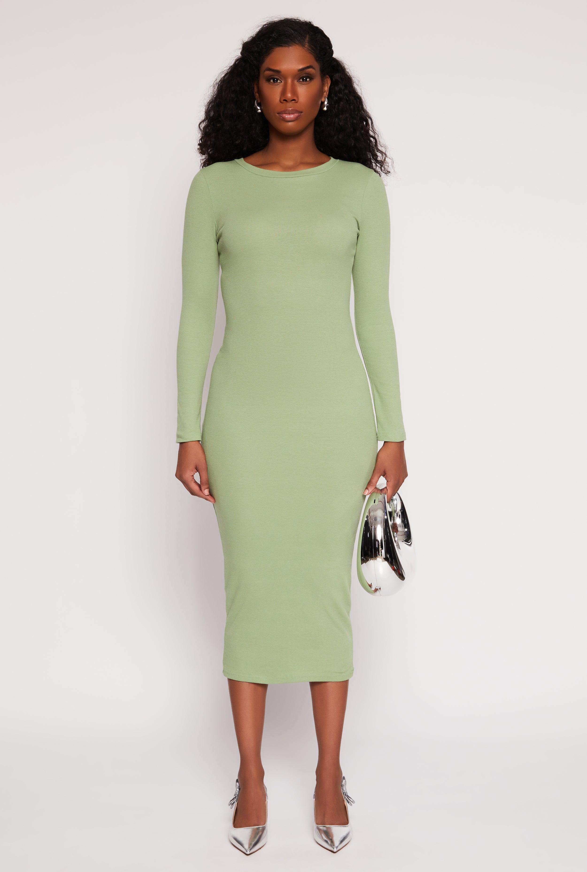 Womens Daisy Ribbed Crew Neck Midi Dress Product Image