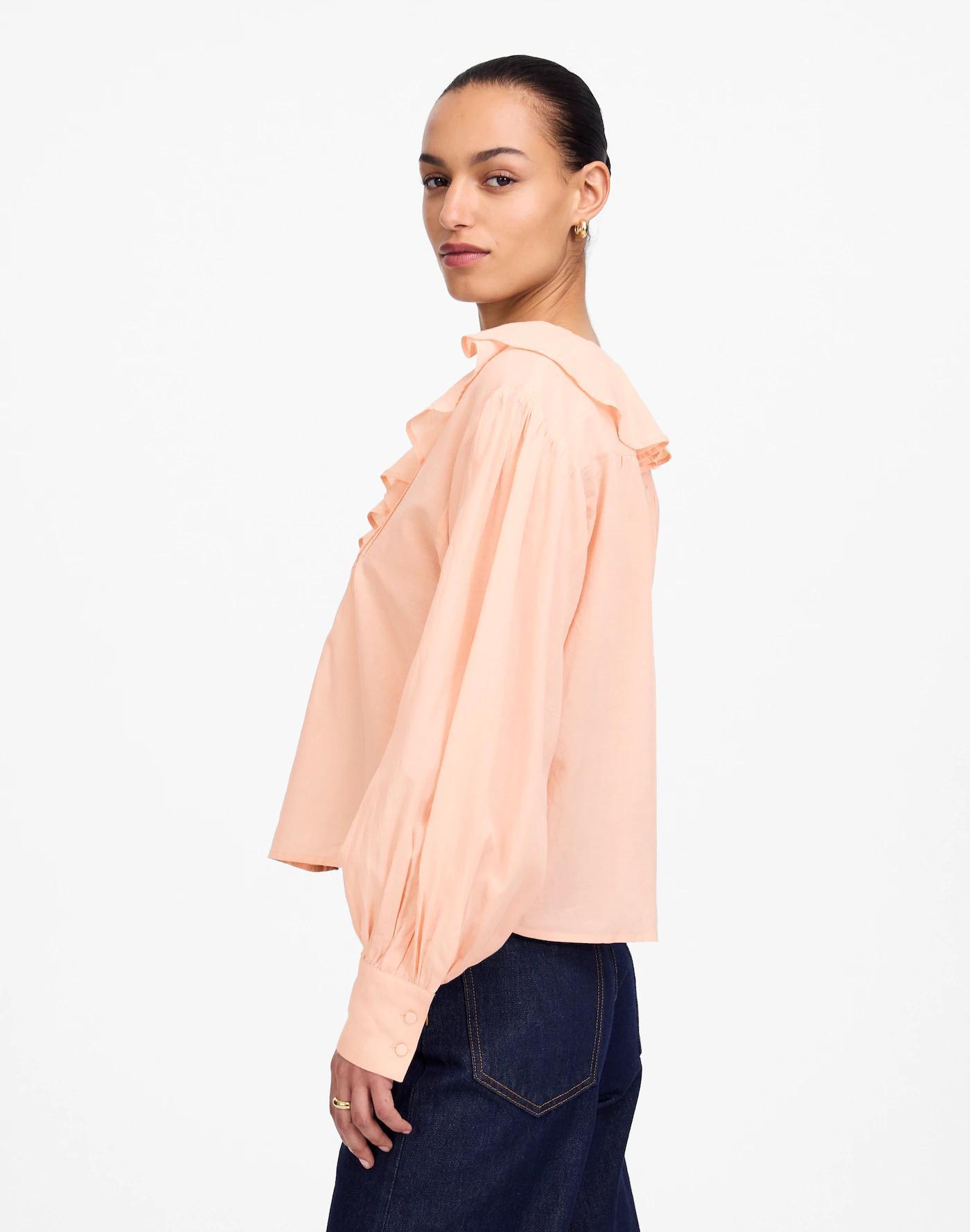 Ruffled Pintucked Long-Sleeve Top Product Image