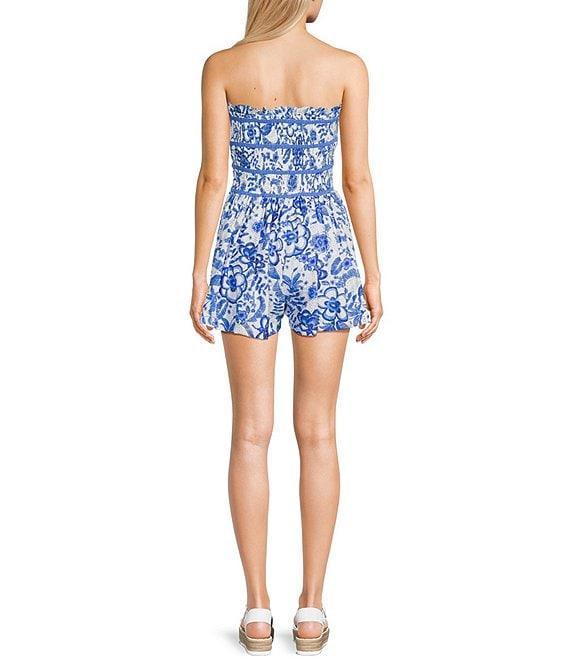 TCEC Floral Print Strapless Smocked Bodice Romper Product Image