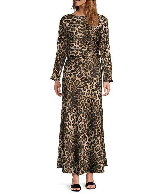 Antonio Melani Blyss Leopard Print Satin Boat Neck Long Sleeve Coordinating Blouse Product Image