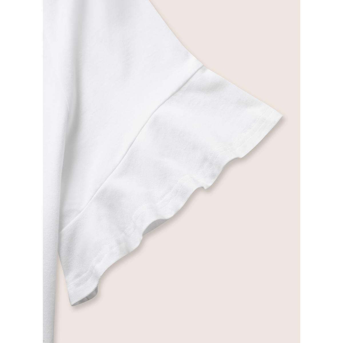 Plus Size Cotton Round Neck Plain Patchwork Ruffles T-shirt Originalwhite Women Timeless Patchwork Round Neck Elegant T-shirts BloomChic 26/4X Product Image