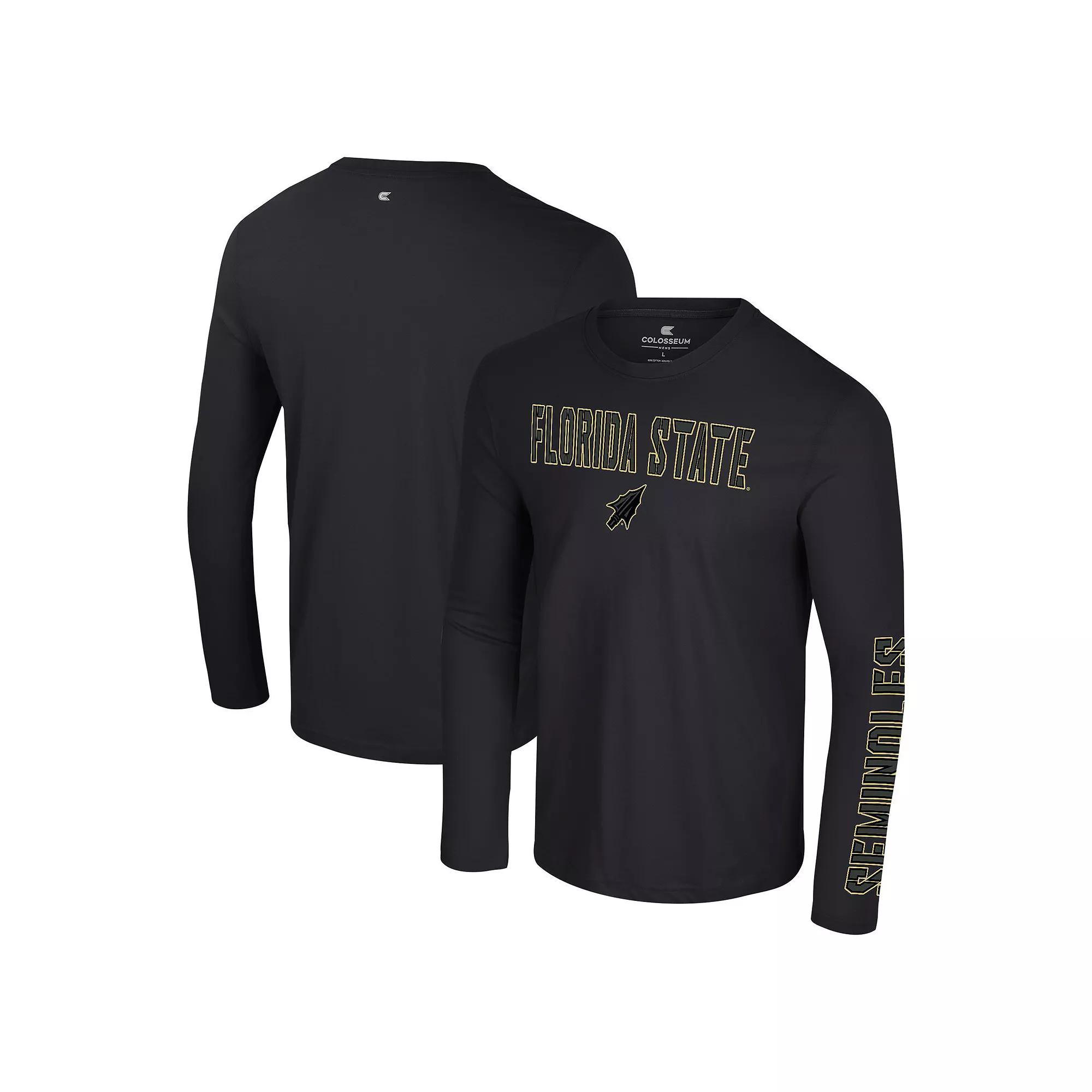 Men's Colosseum Black Florida State Seminoles Color Pop Active Blend 2-Hit Long Sleeve T-Shirt, Size: Large Product Image